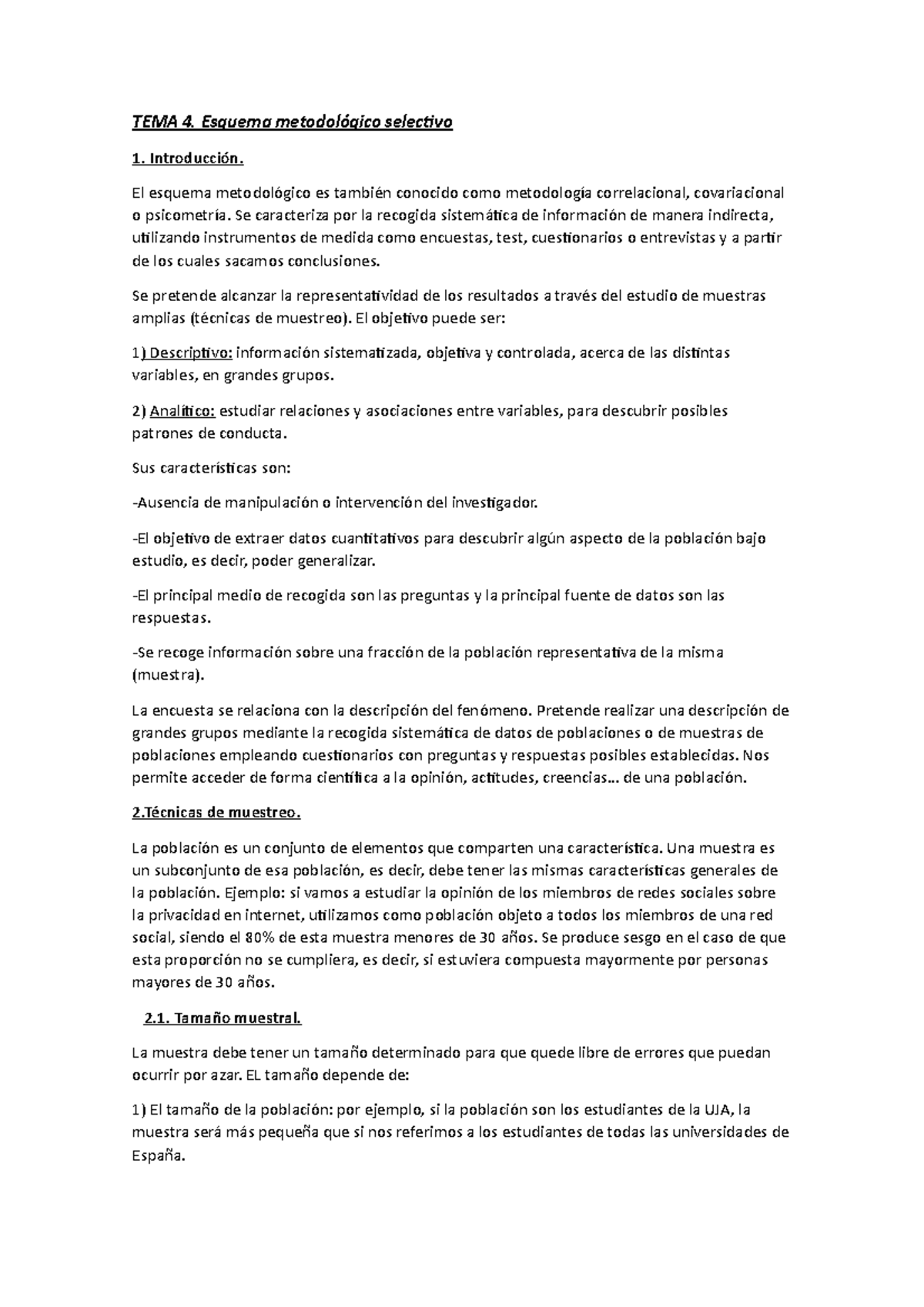 TEMA 4. Esquema metodológico selectivo. - TEMA 4. Esquema metodológico ...
