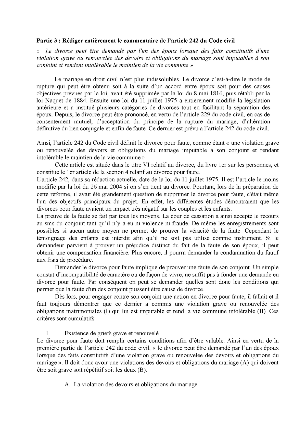 dissertation article 242 du code civil