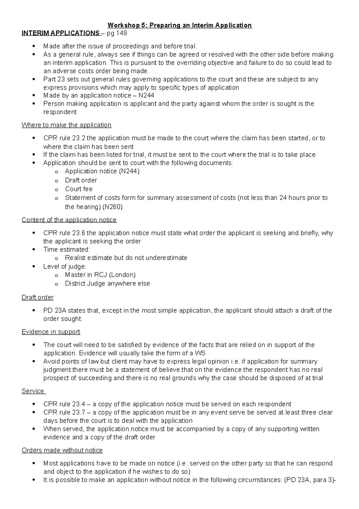 Interim applications - business law lecture - Workshop 5: Preparing an ...