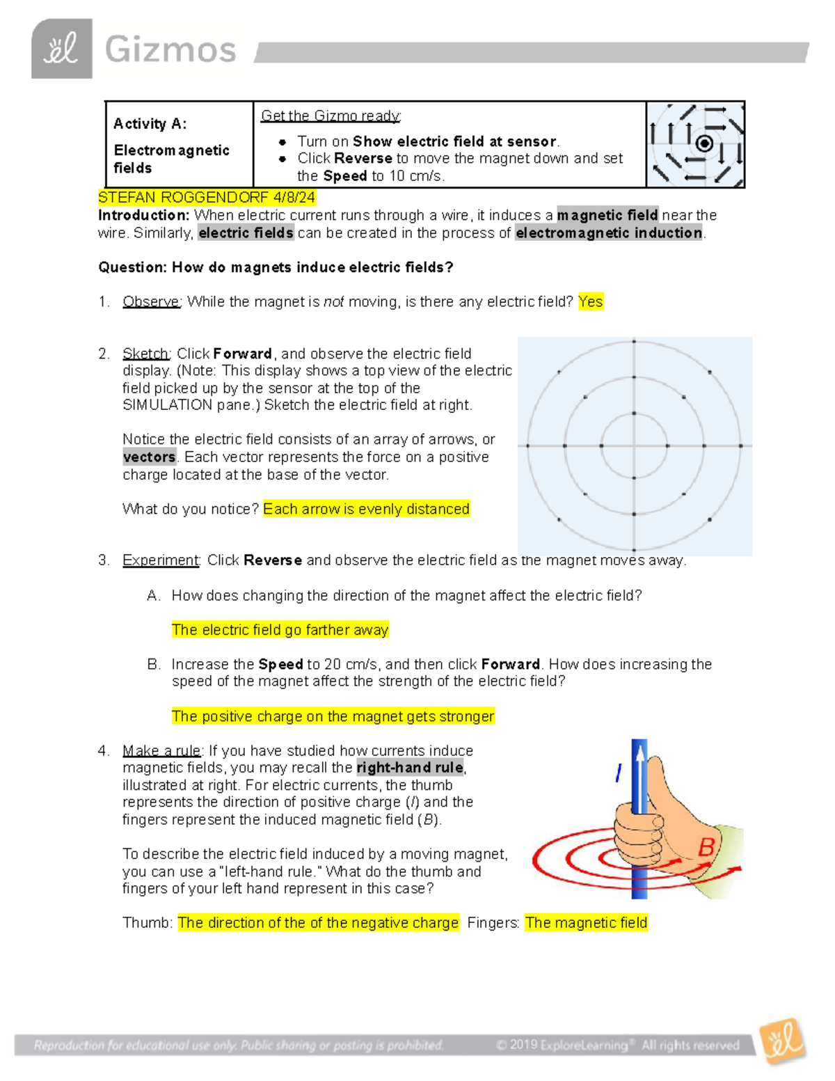 Induction gizmo answer key Activity A