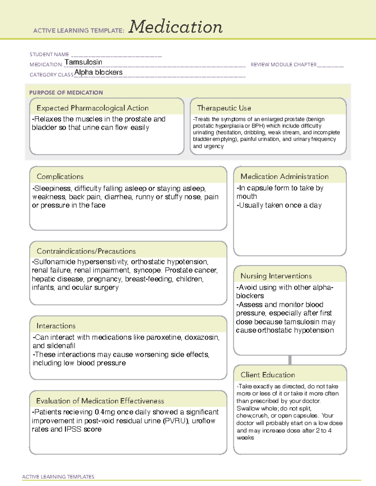 Med Template-Tamsulosin - ACTIVE LEARNING TEMPLATES Medication STUDENT ...