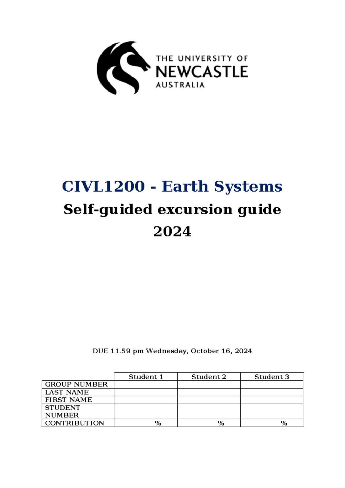 2024 CIVL1200 Self Guide Excursion Document - CIVL1200 - Earth Systems ...