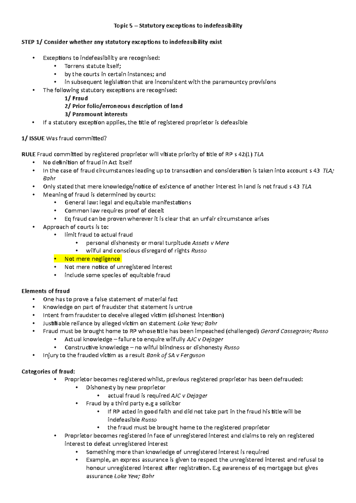 Topic 5 - Statutory exceptions to indefeasibility - Topic 5 – Statutory ...