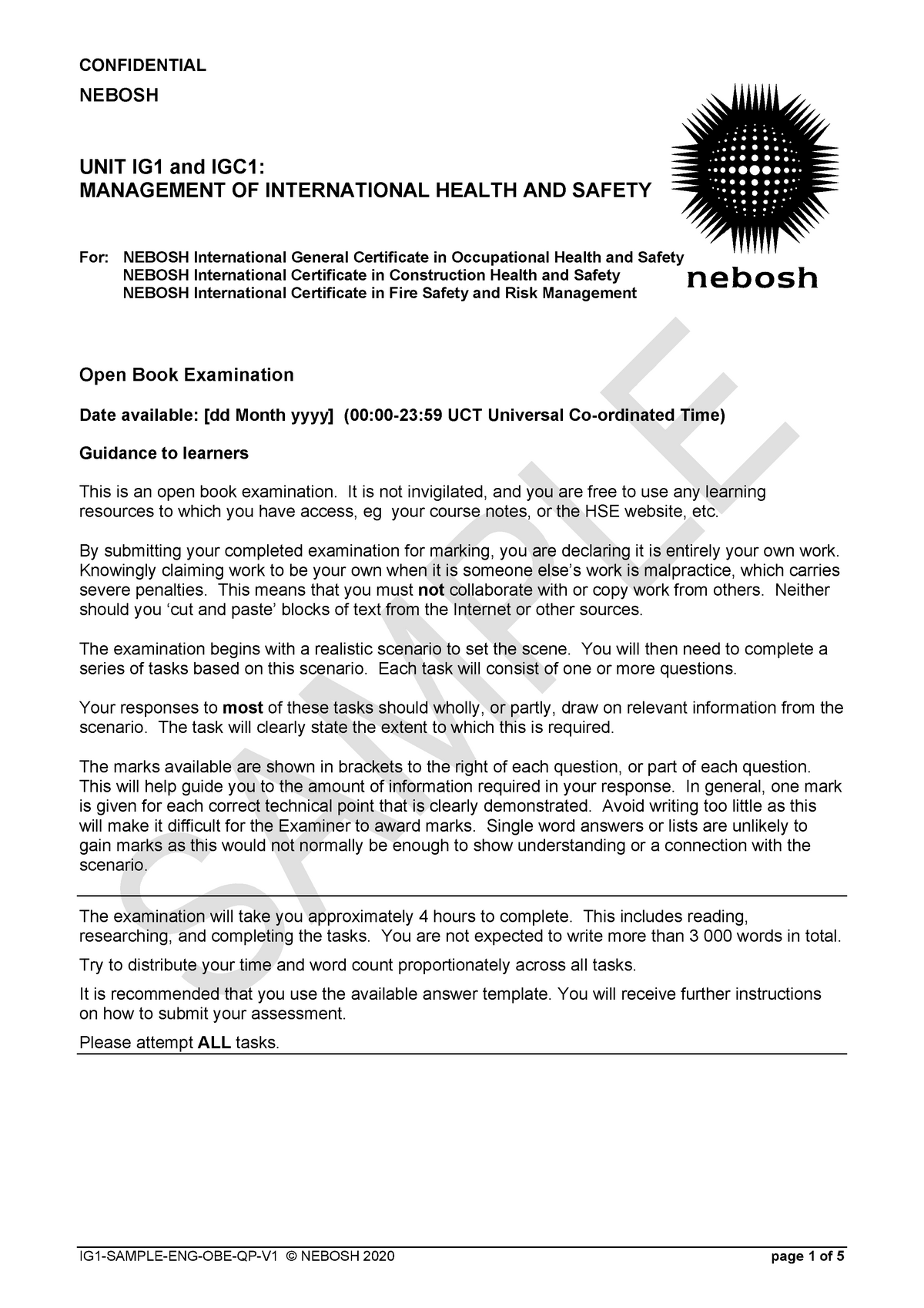 Ig1 Sample Eng Obe Qp NEBOSH UNIT IG1 And IGC1 MANAGEMENT OF   Thumb 1200 1697 