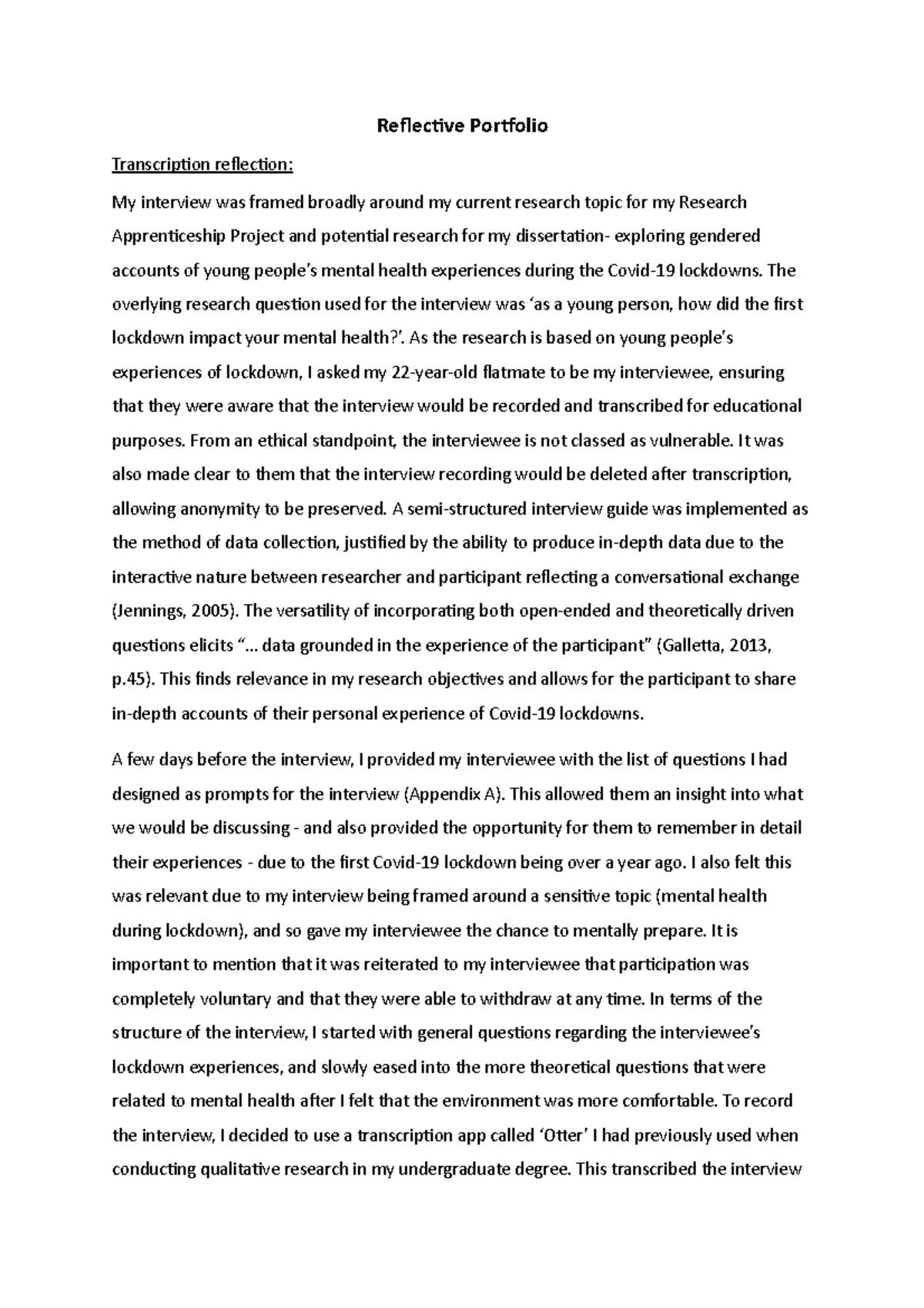 interview reflective essay