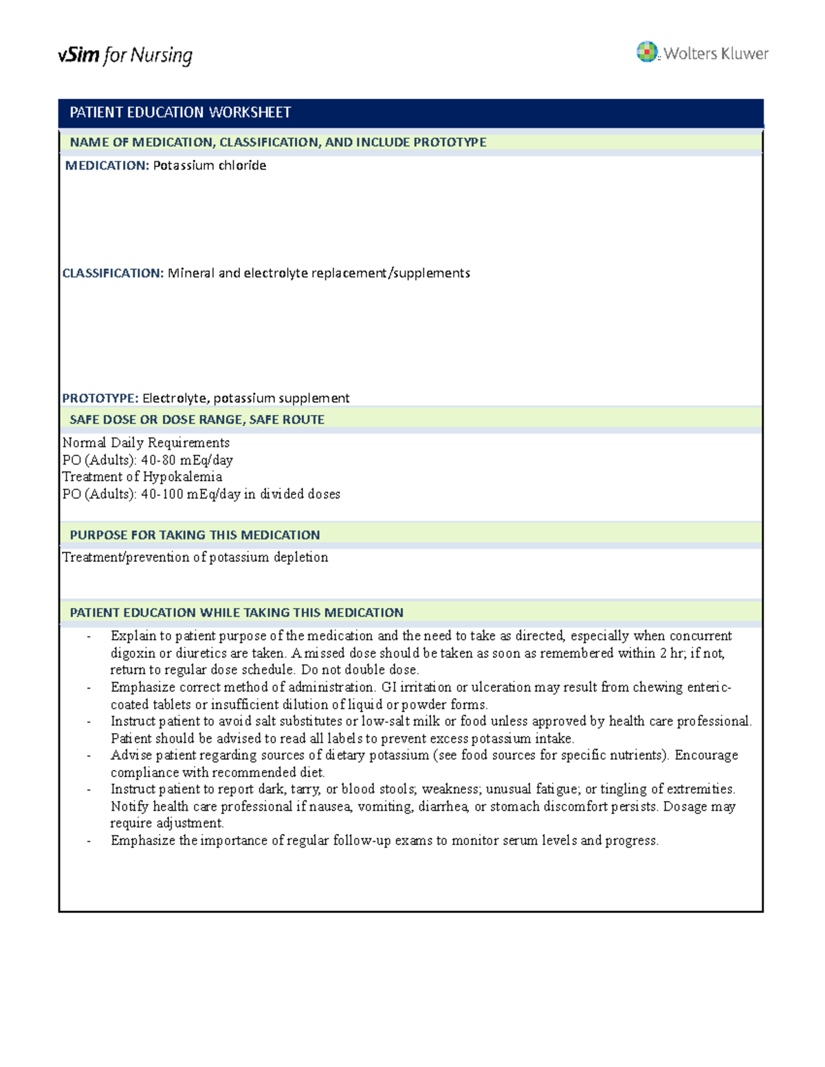 V Sim Rashad Ahmed Medication Sheet - PATIENT EDUCATION WORKSHEET NAME ...