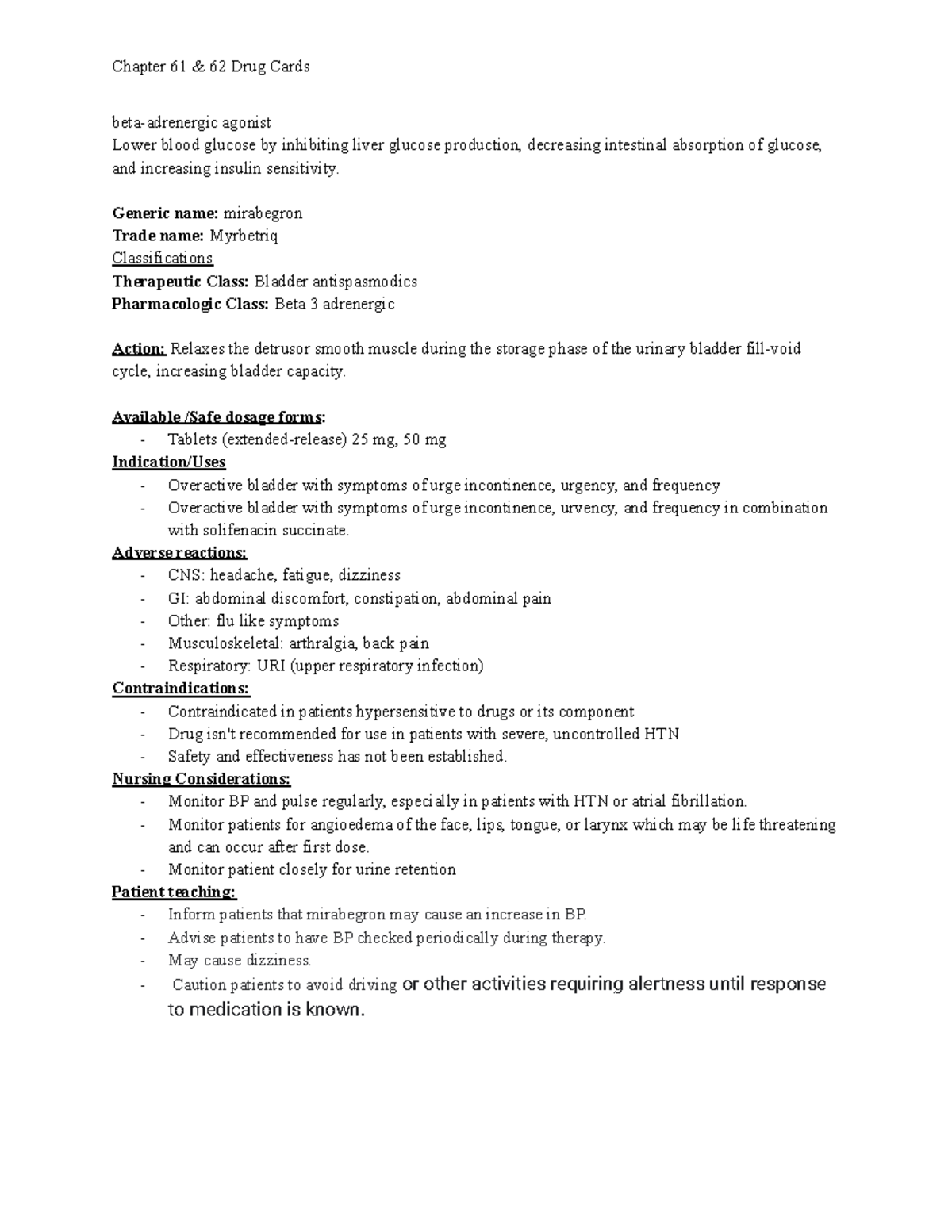 Med surgical Chapter 60 & 61 Drug Cards - 241 - Studocu