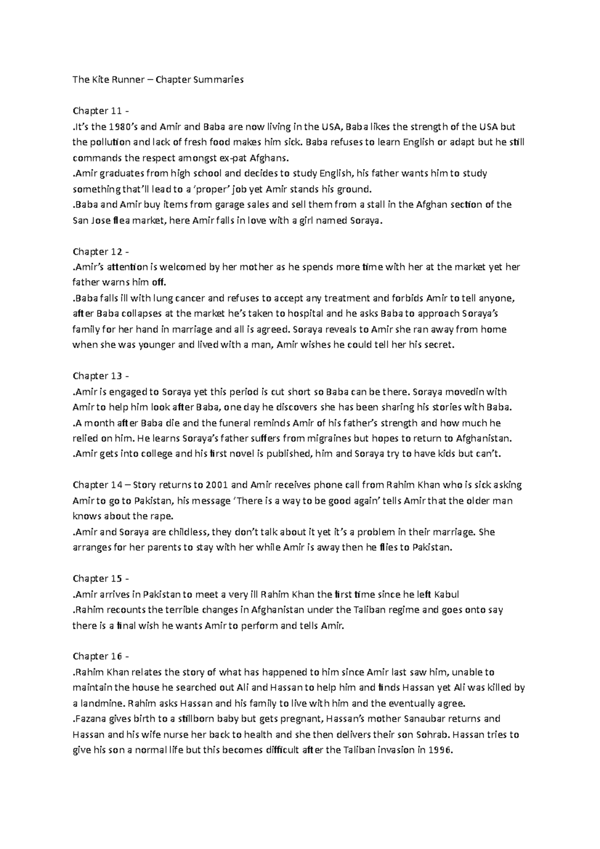 TKM summary 3 Notes The Kite Runner Chapter Summaries Chapter 11