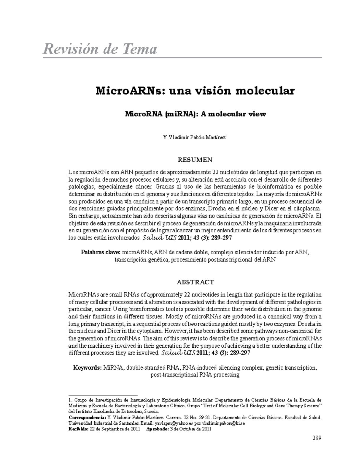 Micro ARN - Revisión de Tema MicroARNs: una visión molecular MicroRNA ...