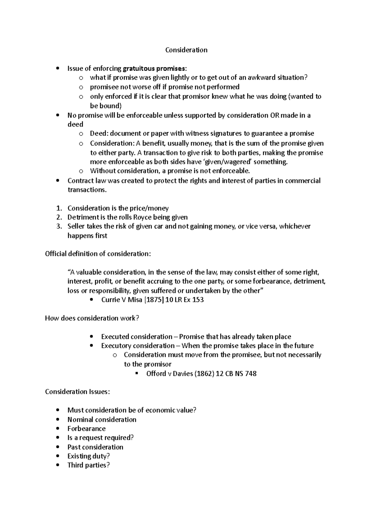 Consideration - A transaction to give risk to both parties, making the ...