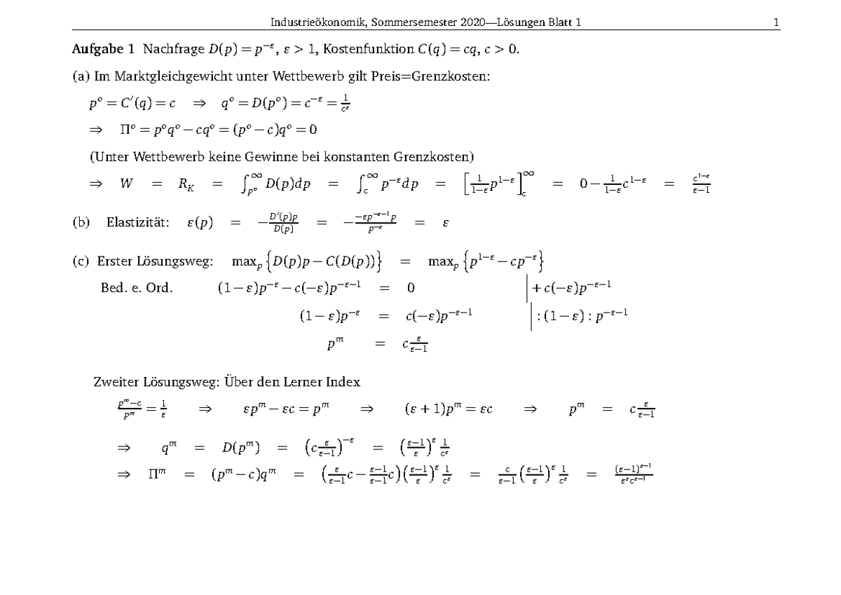 Loesungen Blatt L Sung Aufgabe Nachfrage D P P