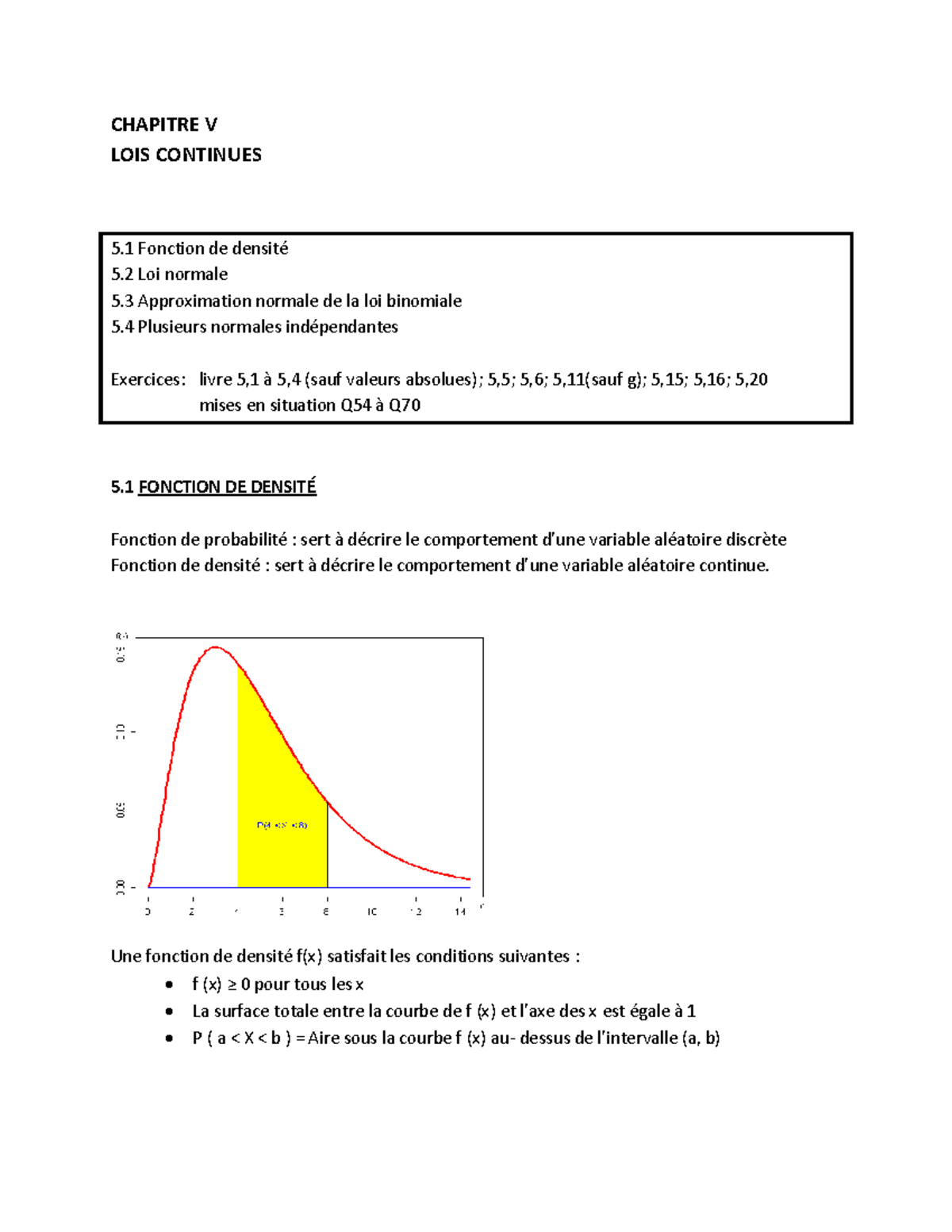 Chapitre V - MAT2080 - Notes De Cours 5 - CHAPITRE V LOIS CONTINUES 5 ...