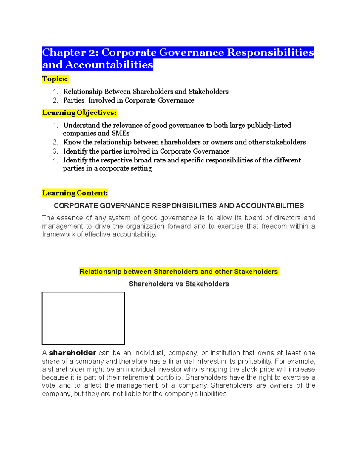 Corporate Governance Responsibilities and Accountabilities Chapter 2