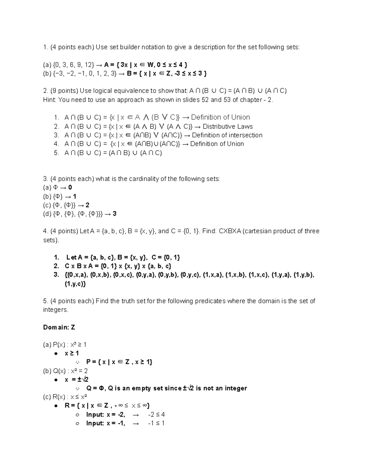 HW3 - Homework 3 - (4 points each) Use set builder notation to give a ...