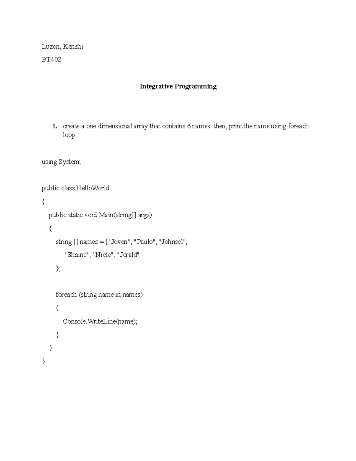 Luzon IP 06 Quiz 1 - Integrative programming - Luzon, Kenshi BT ...