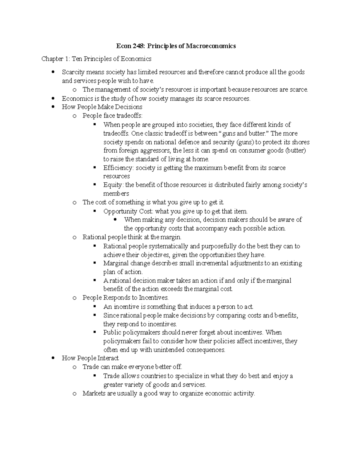 Econ 248 Notes - Econ 248: Principles of Macroeconomics Chapter 1: Ten ...