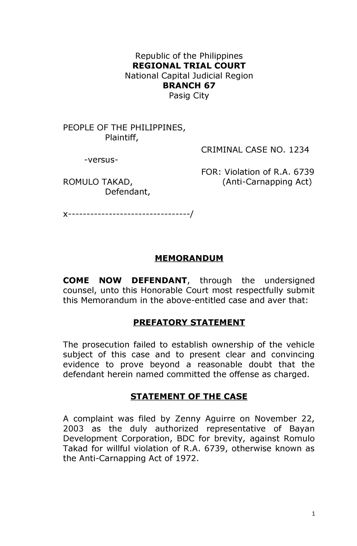 181331293-sample-trial-memorandum-republic-of-the-philippines