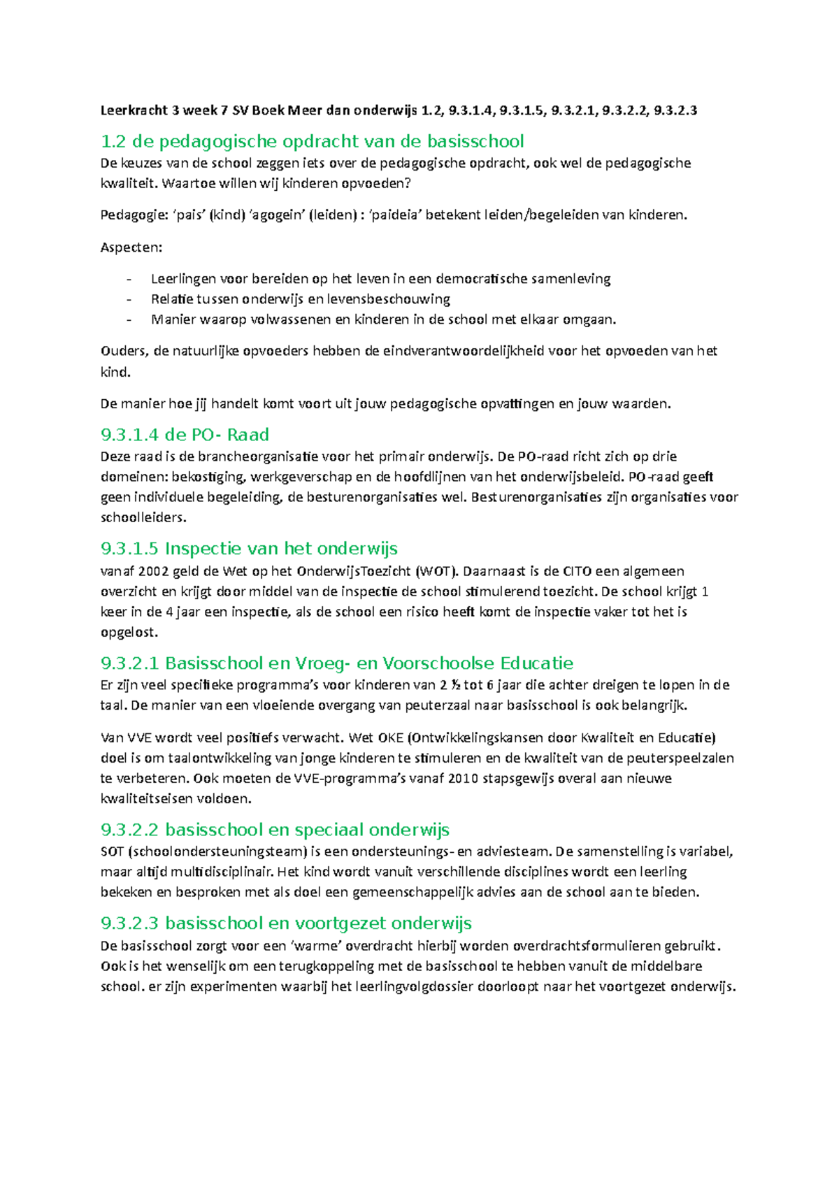 Leerkracht 3 week 7 SV Boek dan onderwijs 1.2, 9.3.1.4, 9.3.1.5, 9.3.2 ...