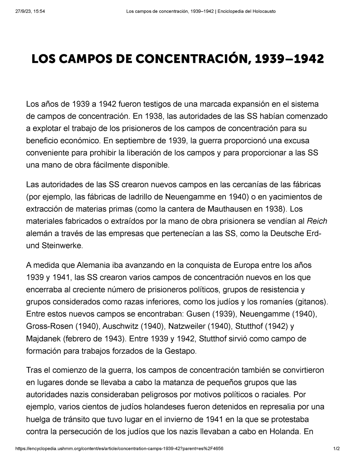 Los Campos De Concentración, 1939–1942 Enciclopedia Del Holocausto - 27 ...