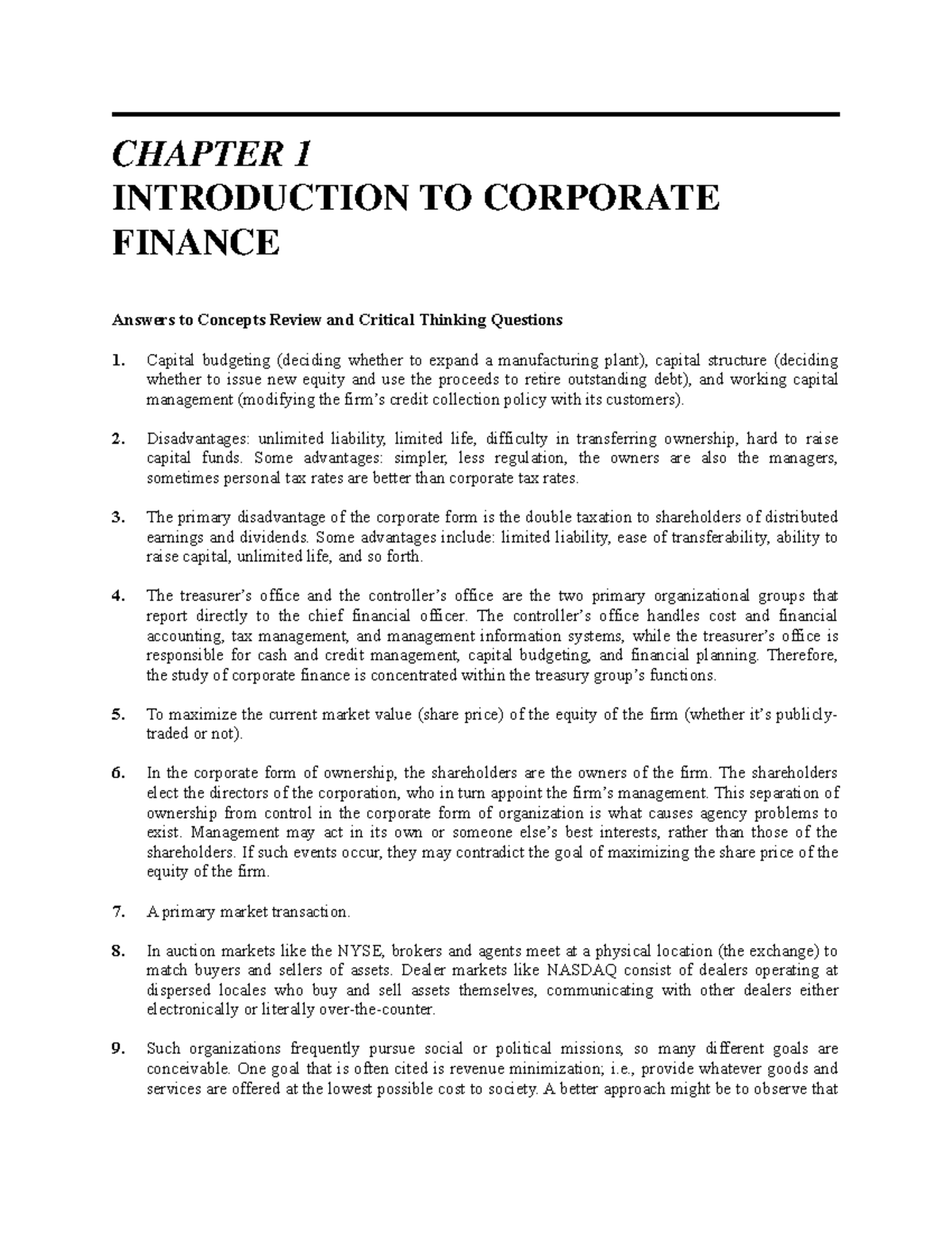 Solutions(1of2)-itsthat - CHAPTER 1 INTRODUCTION TO CORPORATE FINANCE ...