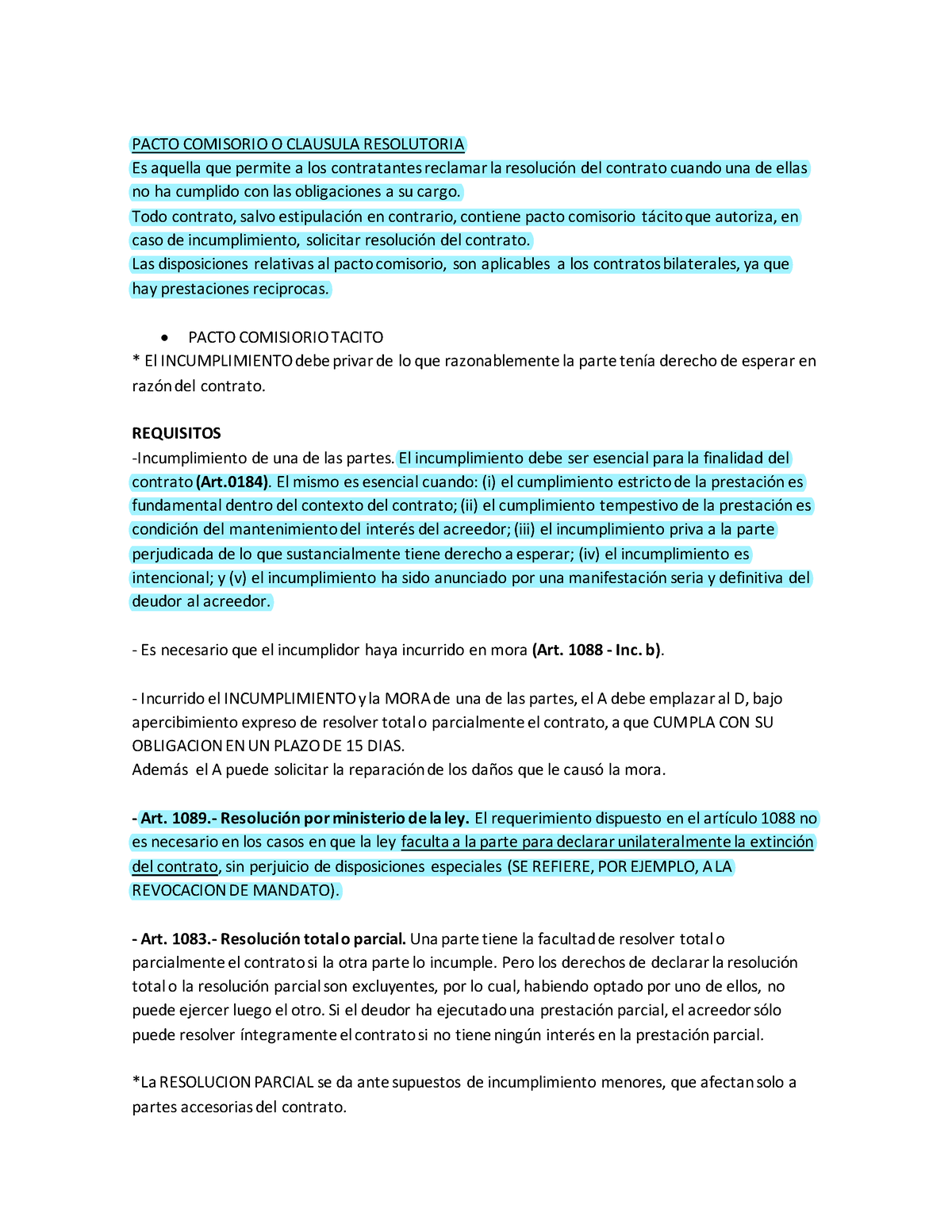 Resumen Contratos Civiles Y Comerciales Pacto Comisorio O Clausula Resolutoria Es Aquella Que 1658
