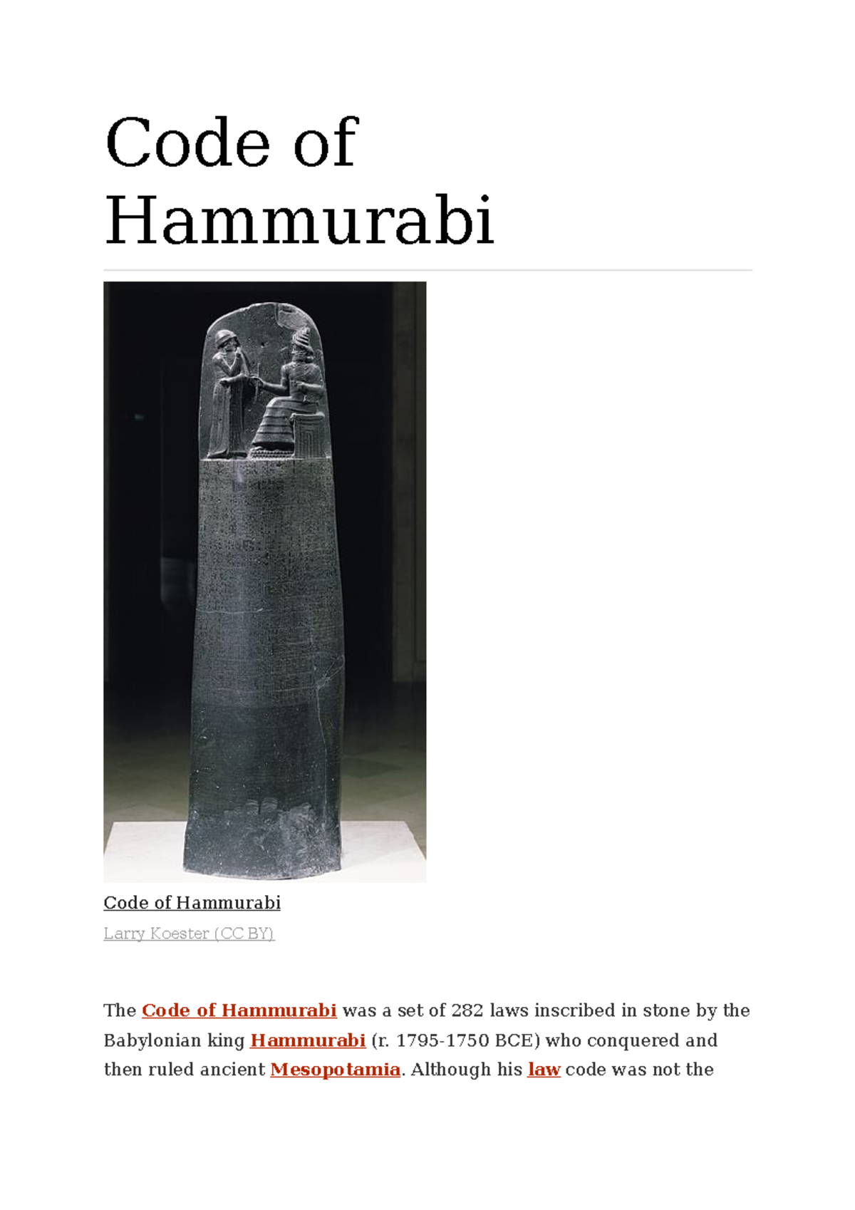Code of Hammurabi - 1795-1750 BCE) who conquered and then ruled ancient ...