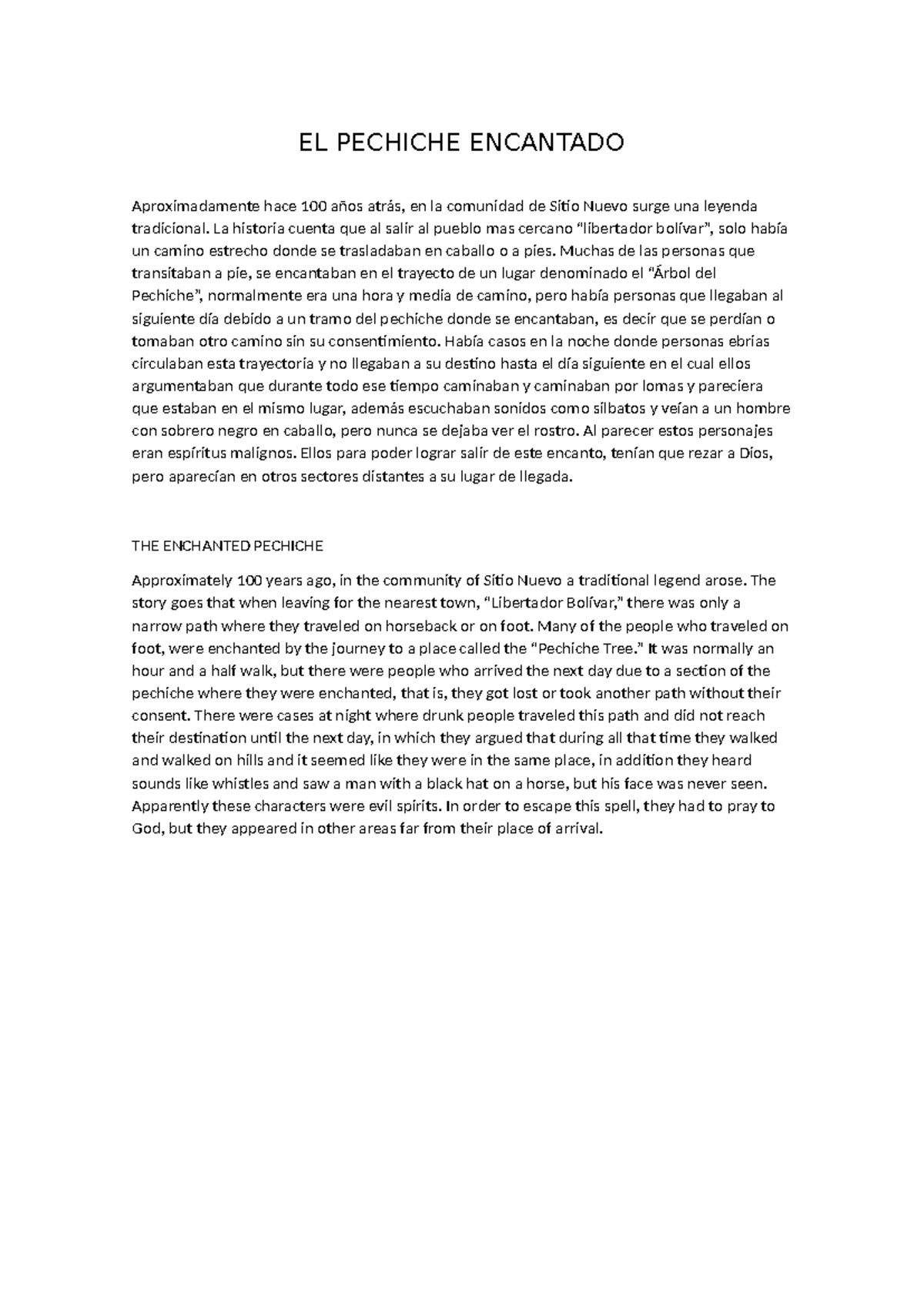 EL Pechiche Encantado - Este es un cuento muy popual en la comunidad de ...