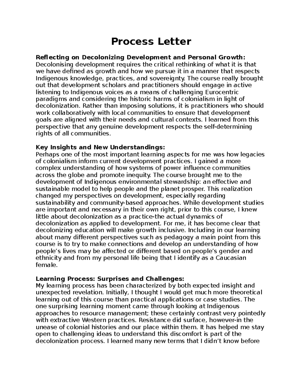 Process Letter - Process Letter Reflecting on Decolonizing Development ...