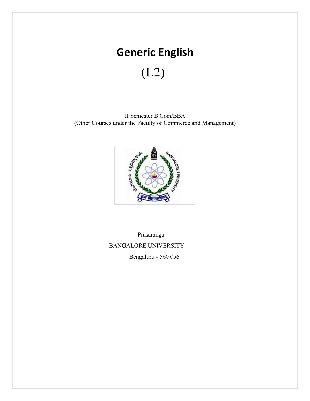 II SEM Bcombba NEP Workbook - Generic English (L2) II Semester B/BBA ...