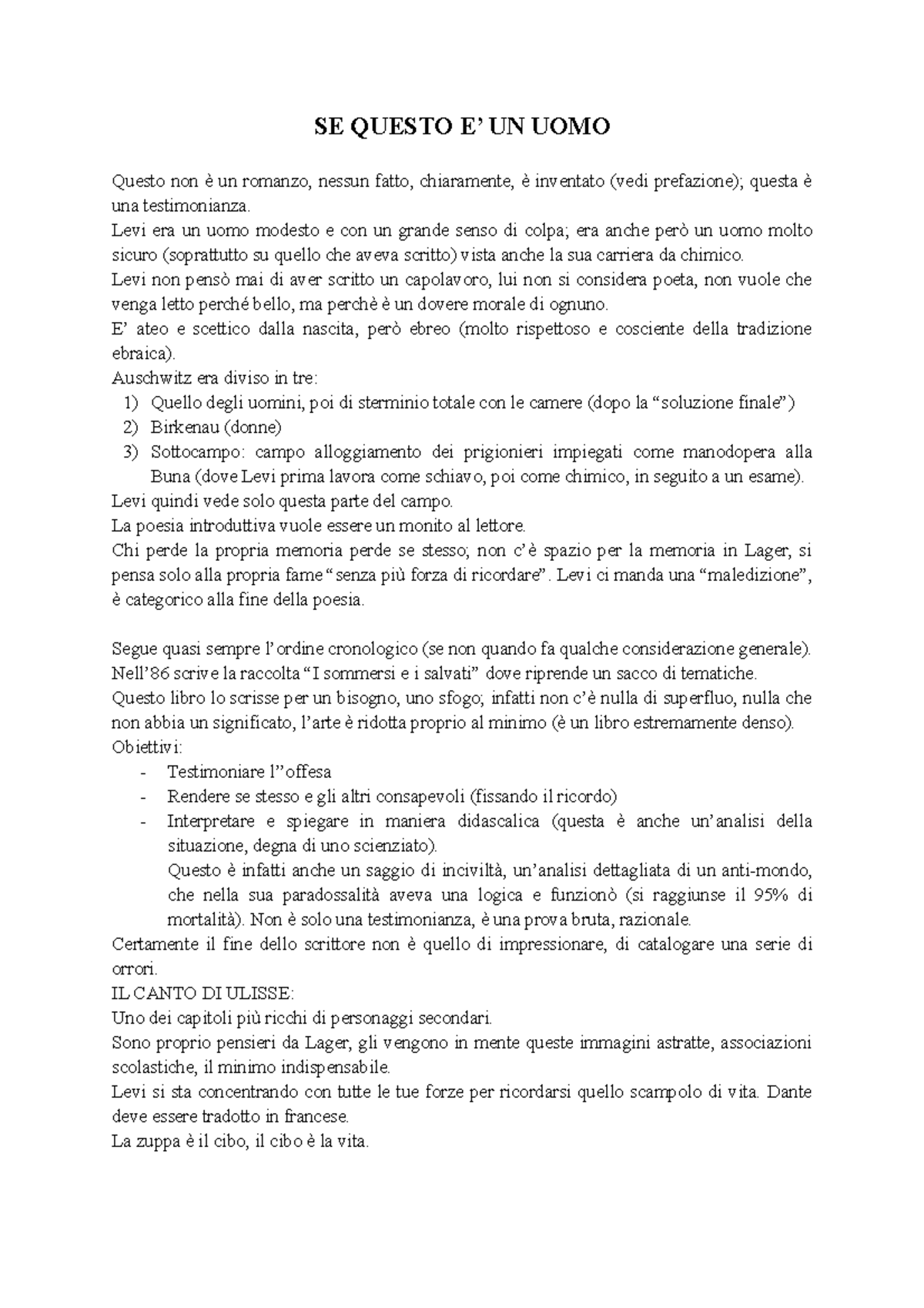 Se questo è un uomo Analisi