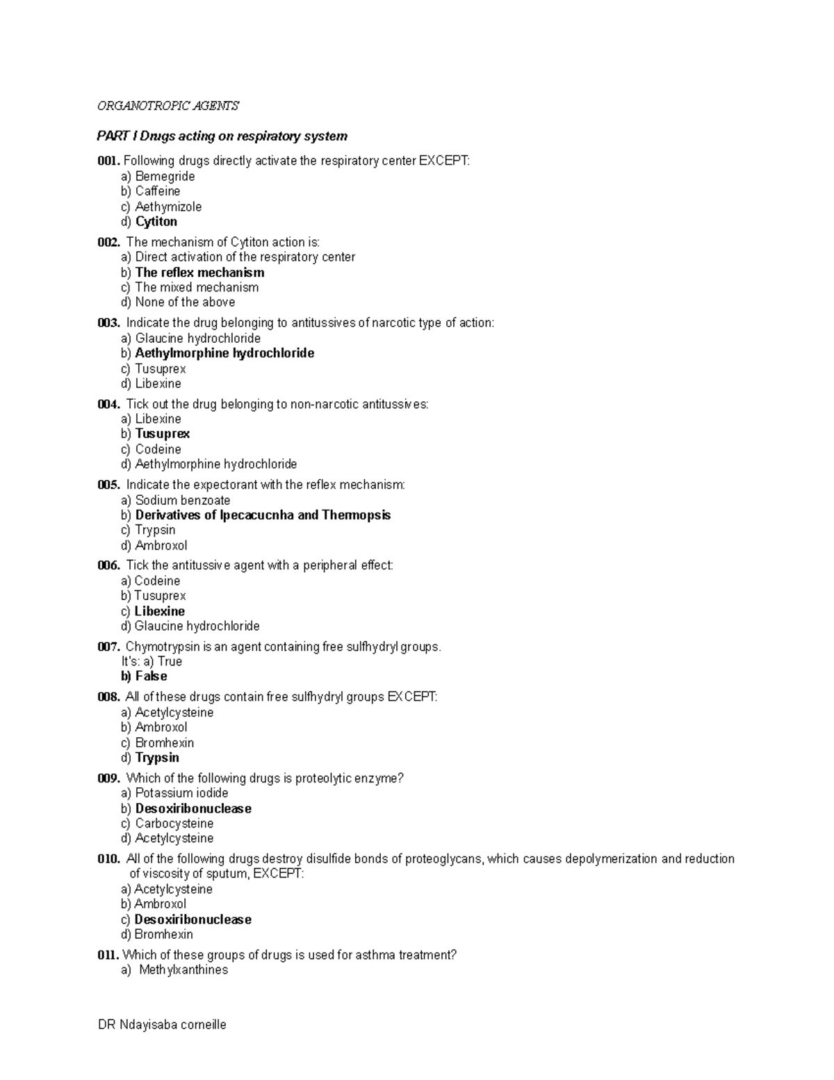 Organotropic Agents - MCQS WITH ANSWERS - ORGANOTROPIC AGENTS PART I ...