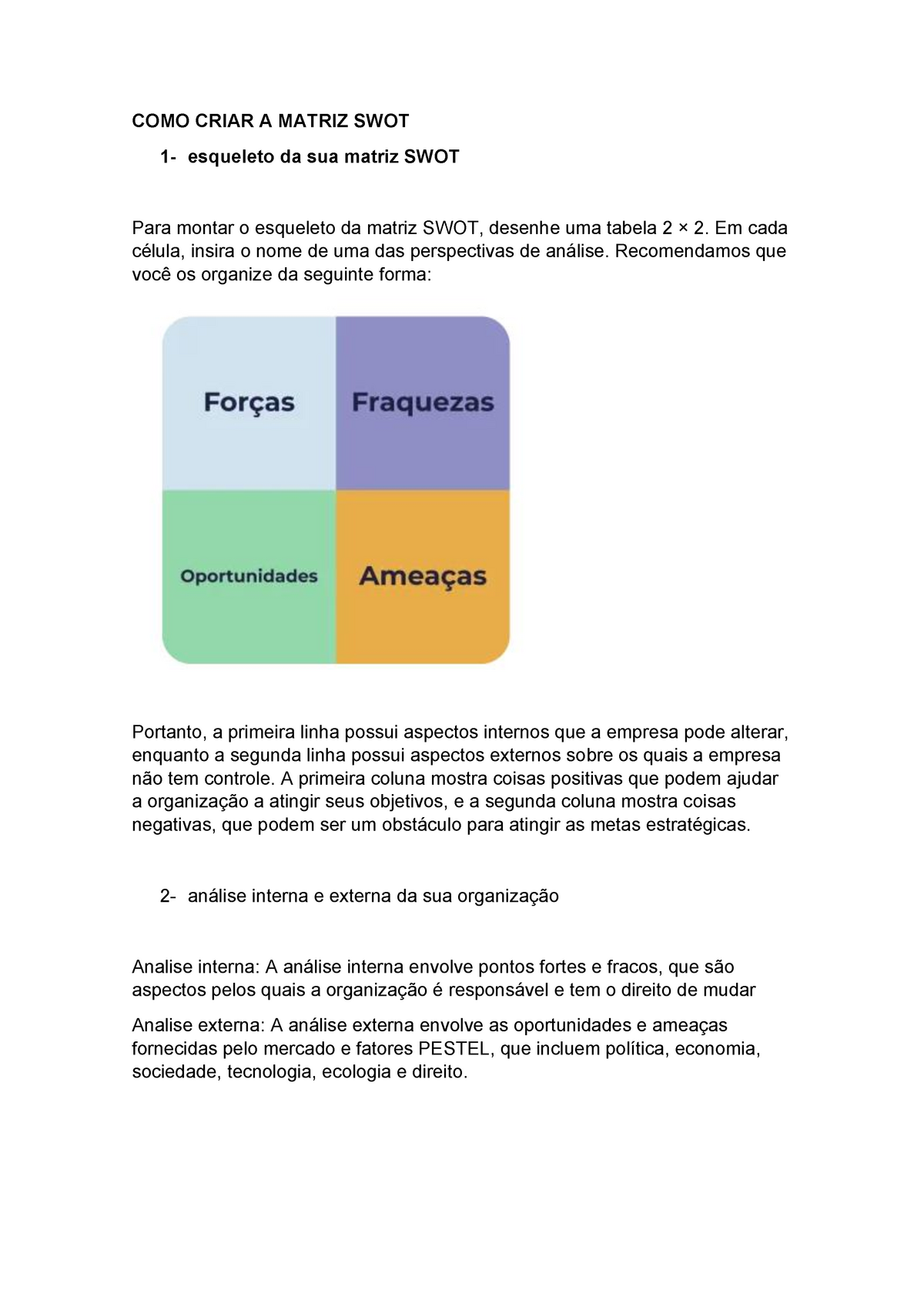 Como Criar A Matriz Swot Como Criar A Matriz Swot Esqueleto Da Sua