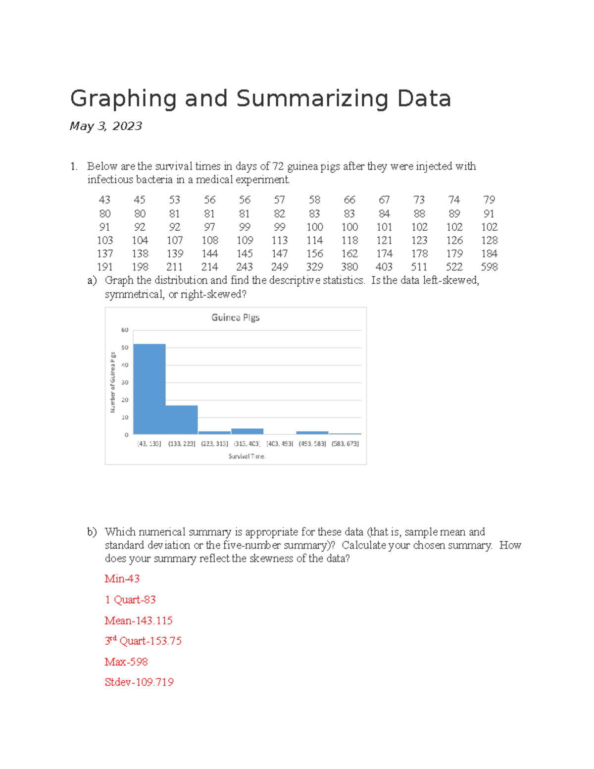 AA3 Graphing Data Answers Graphing and Summarizing Data May 3, 2023