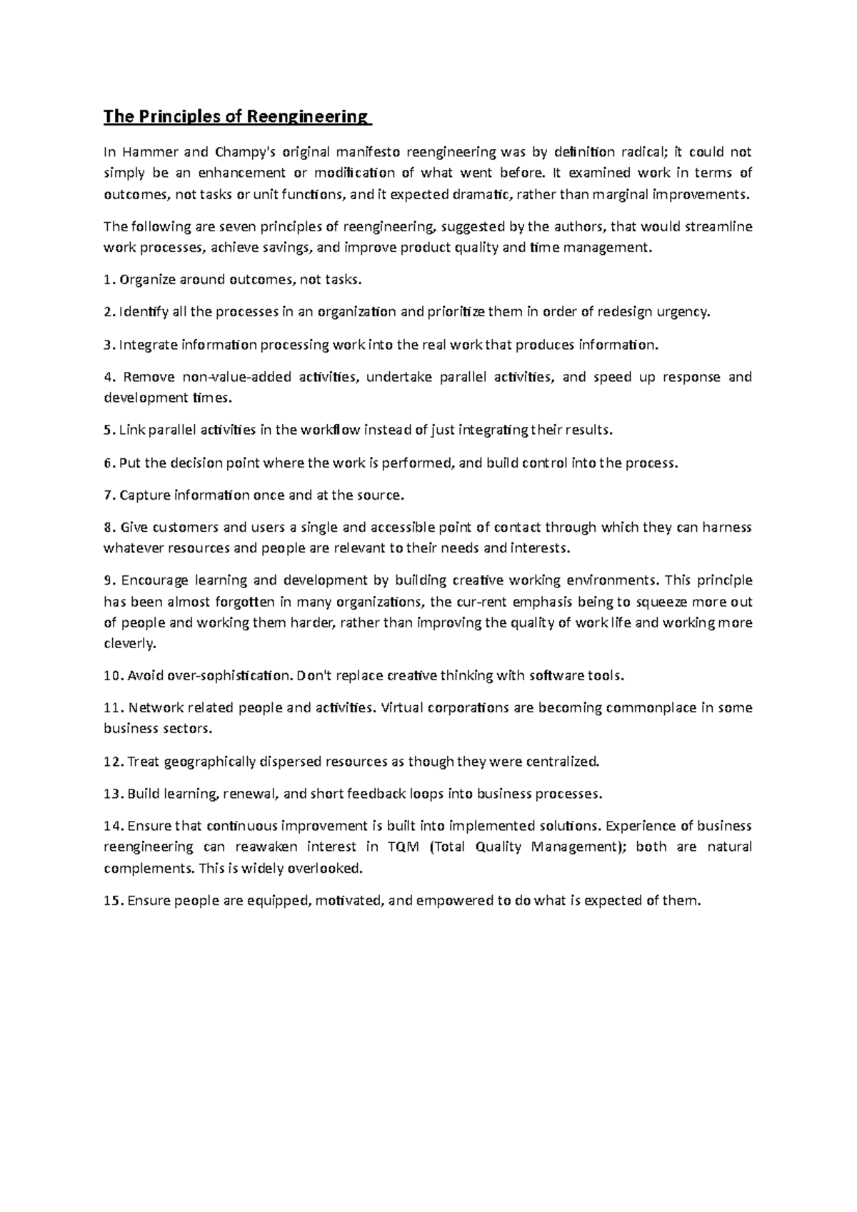BPR Principles - Lecture notes for MBA - The Principles of ...