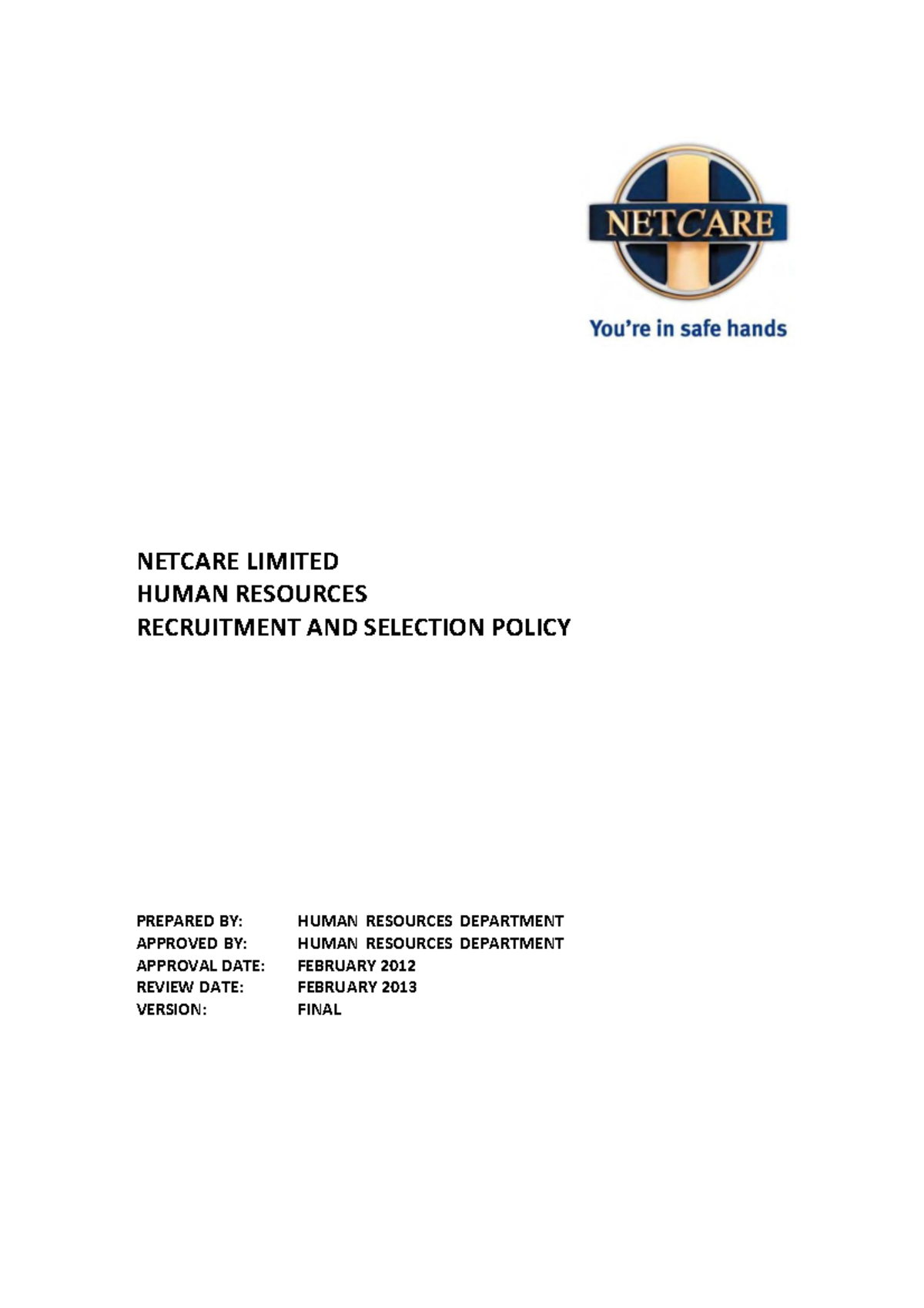 Inbound 2272034882877574826 - NETCARE LIMITED HUMAN RESOURCES ...