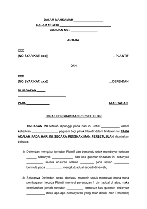 Deraf Penghakiman Persetujuan Civil Procedure Lld 20903 Unisza Studocu