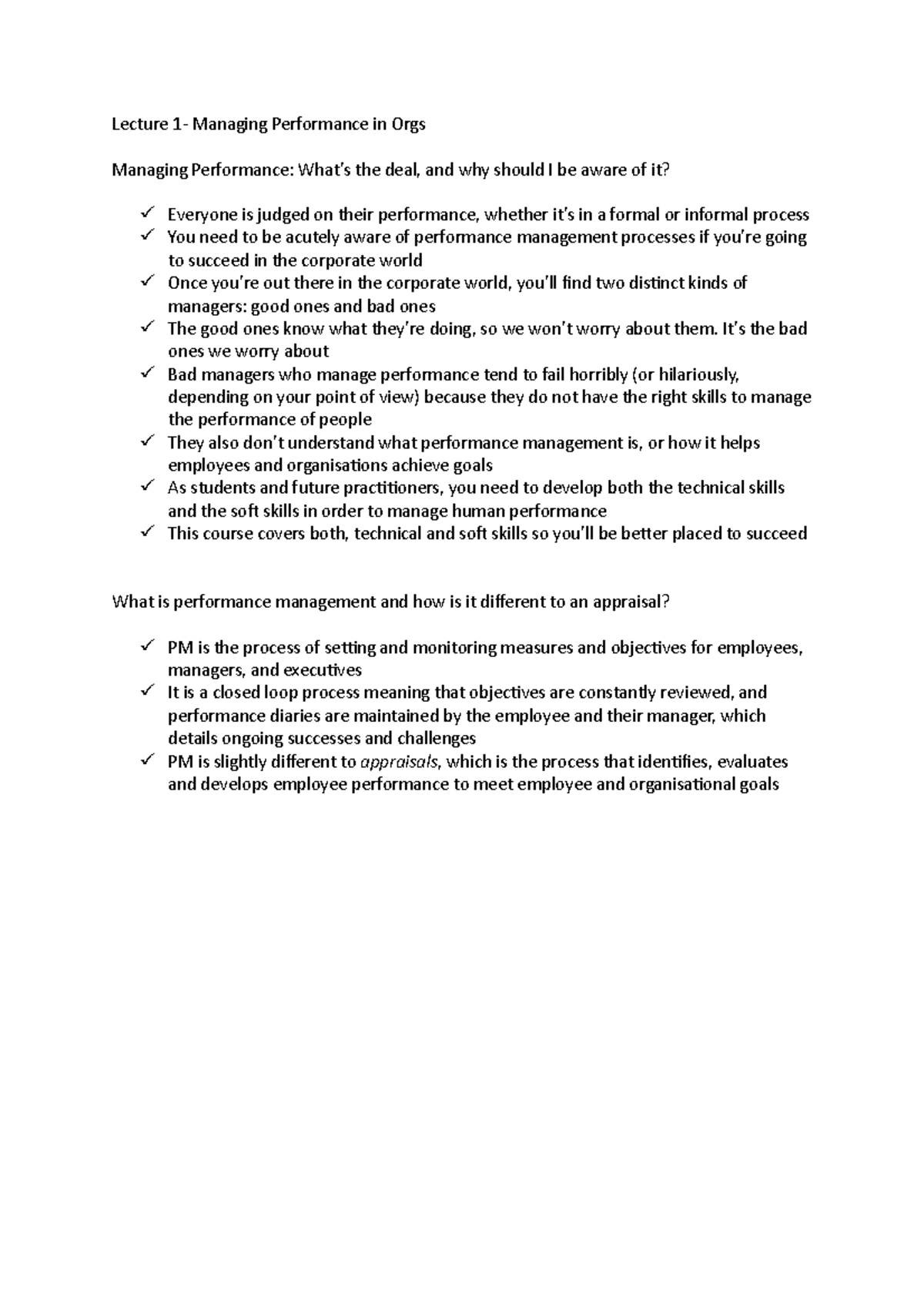 Lecture 1- Managing Performance in Orgs - Lecture 1- Managing ...