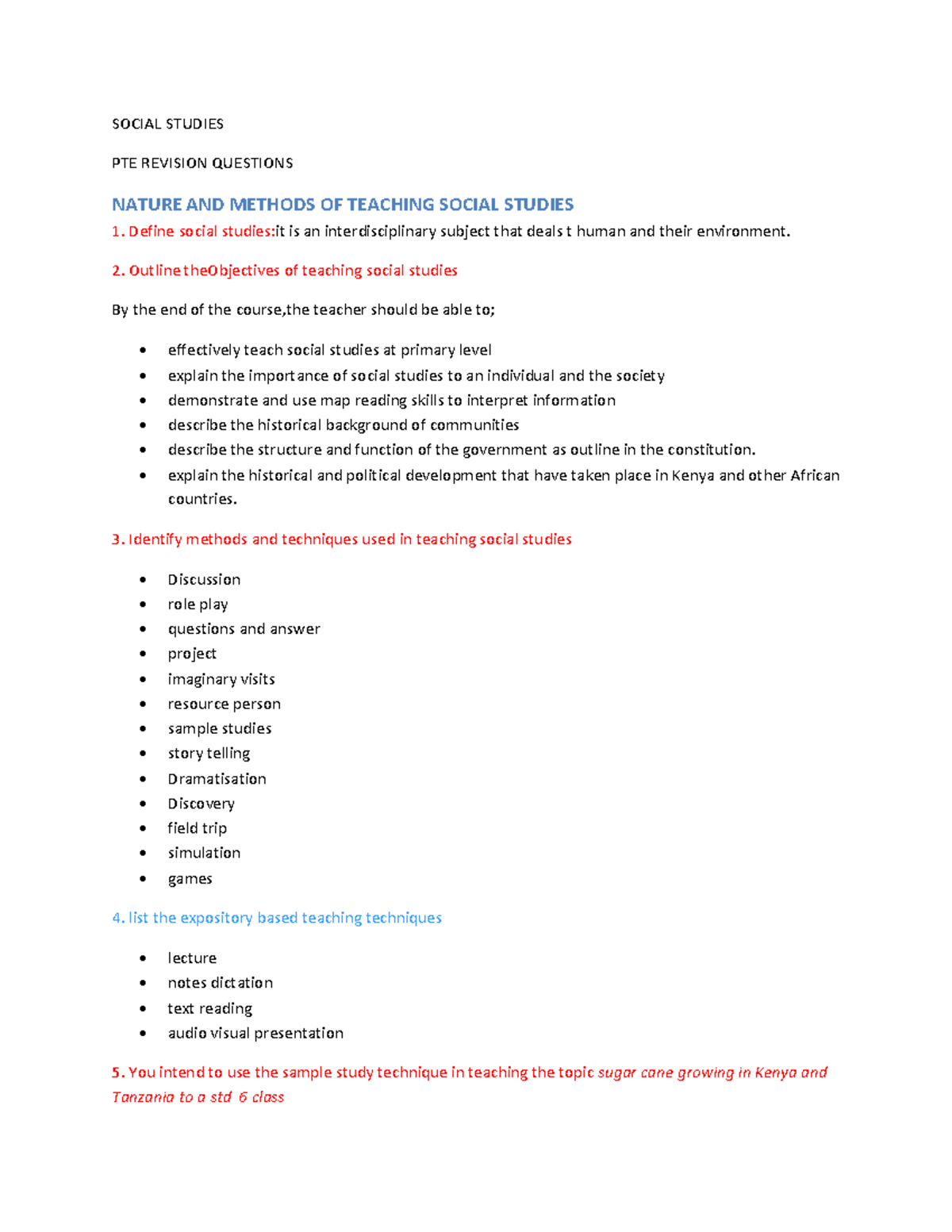 PTE Social Studies Revision NotesQ ATeacher SOCIAL STUDIES PTE