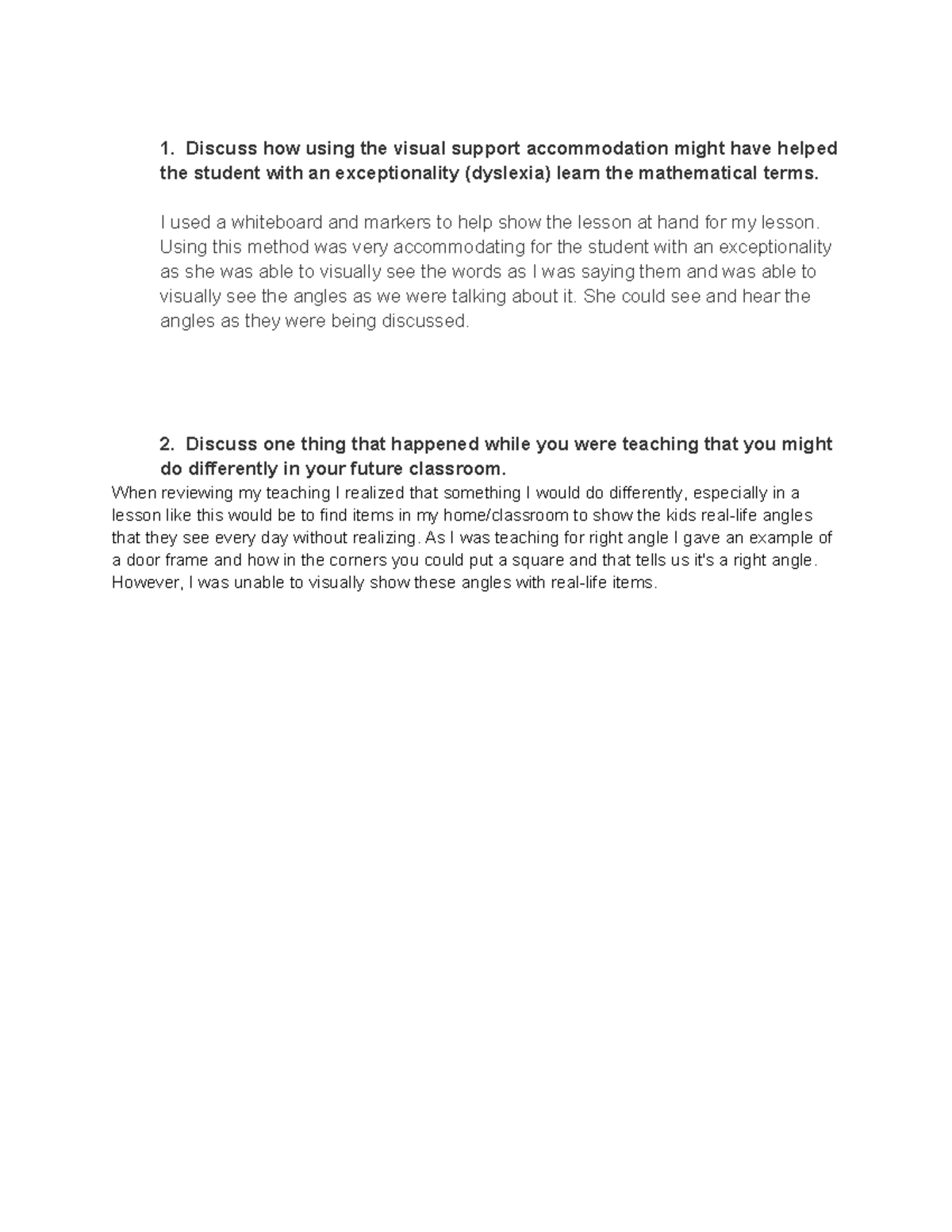 Performance Assessment 2 - 1. Discuss how using the visual support ...