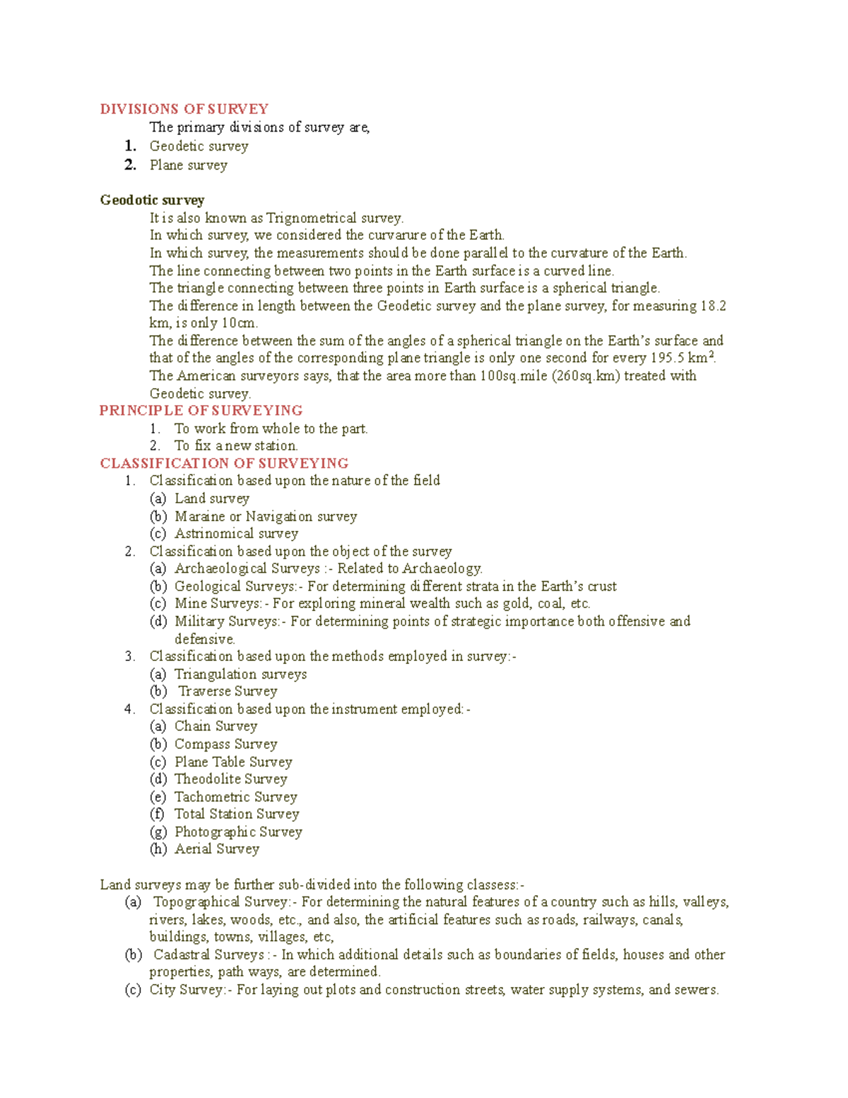 Chain survey Assignment DIVISIONS OF SURVEY The primary divisions