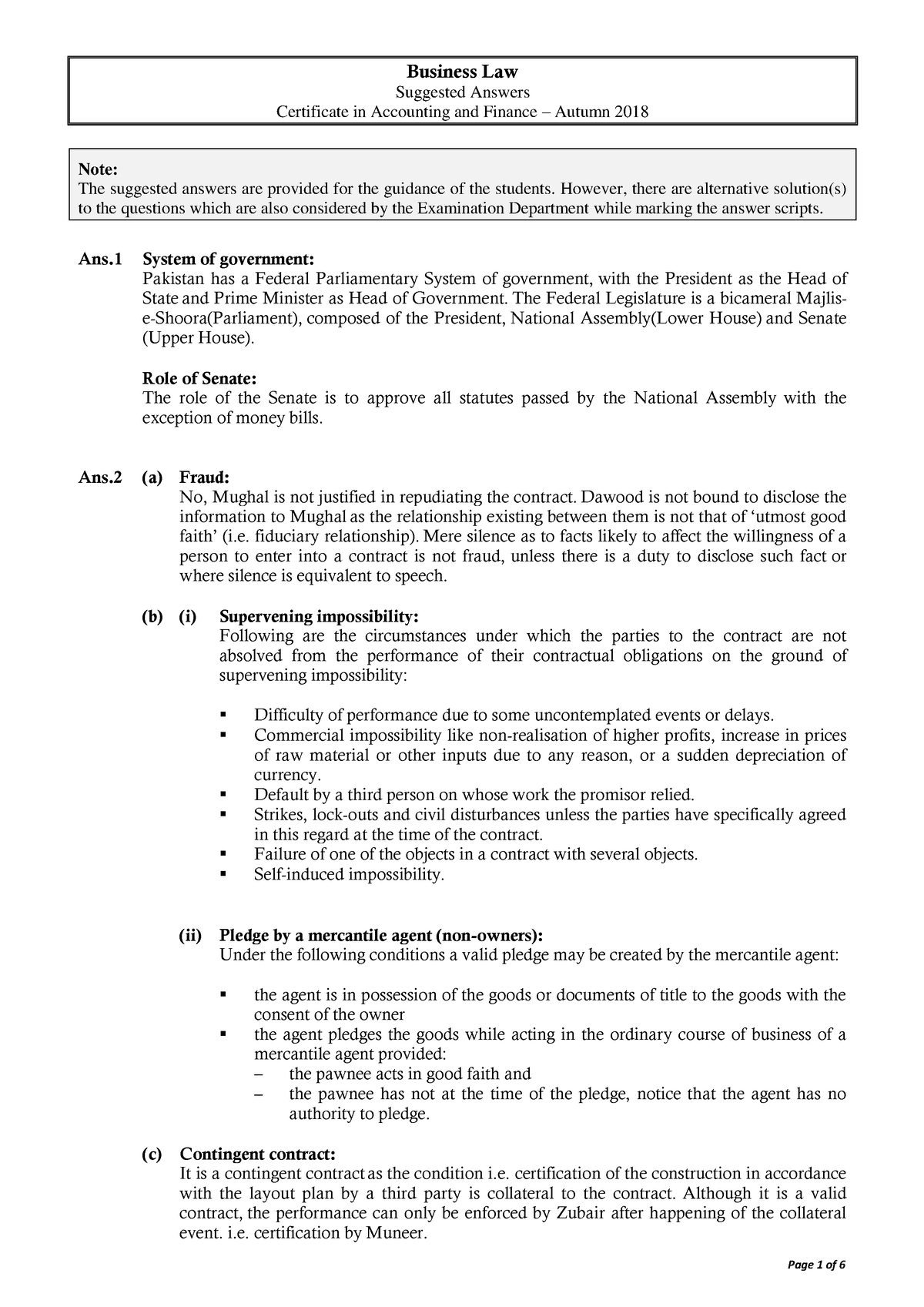 CAF3 suggested ans 2018 - Suggested Answers Certificate in Accounting ...