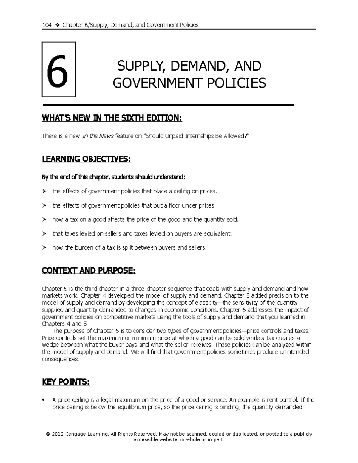 Chapter6 WORKSHEET 104 Chapter 6/Supply, Demand, and Government