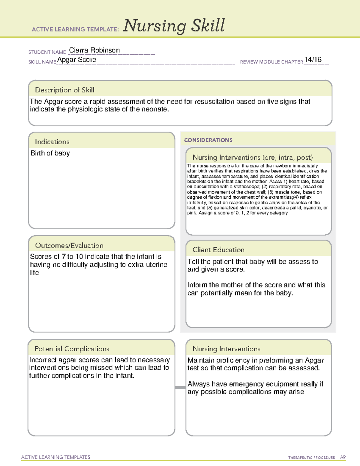 Apgar- ATI - Ati - ACTIVE LEARNING TEMPLATES THERAPEUTIC PROCEDURE A ...