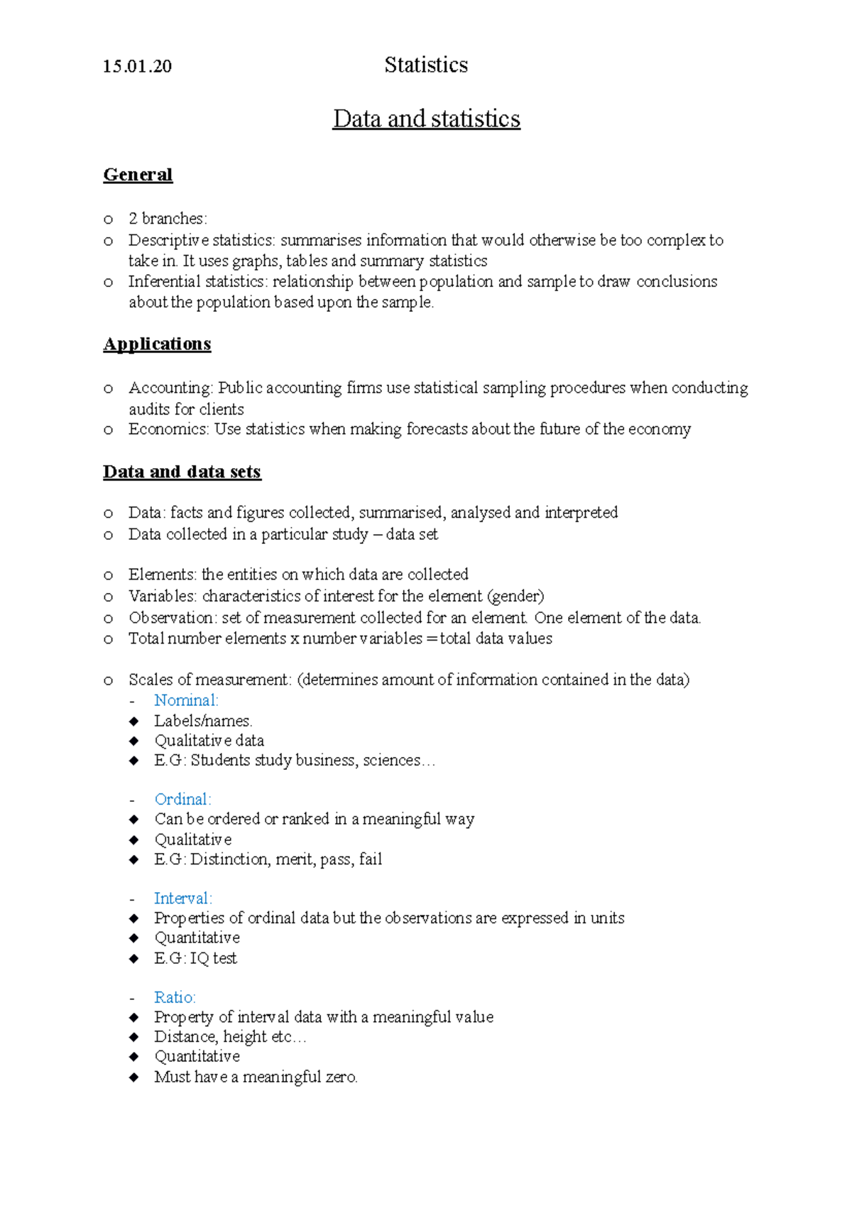 Data and statistics 15 01 statistics data and statistics general o 2