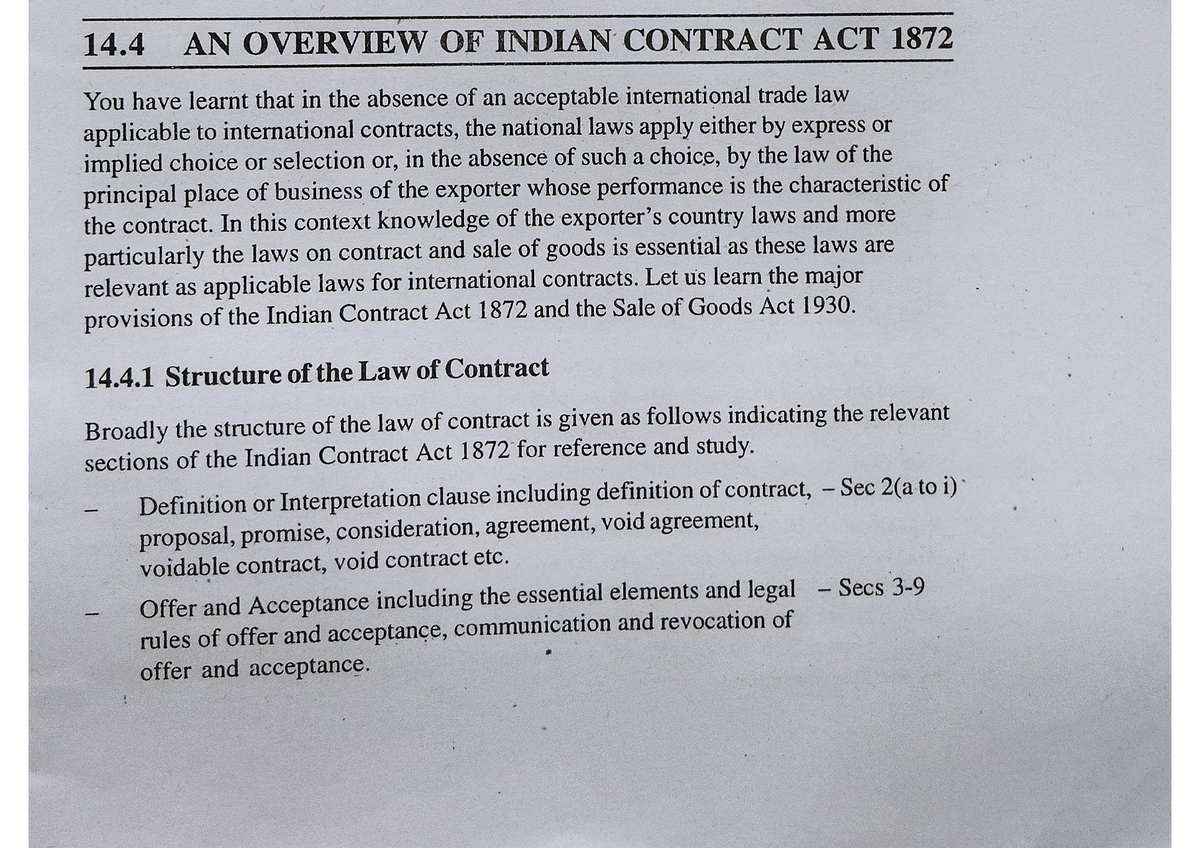 Indian Contract Act 1872 - B.com Finance And Taxition - Studocu