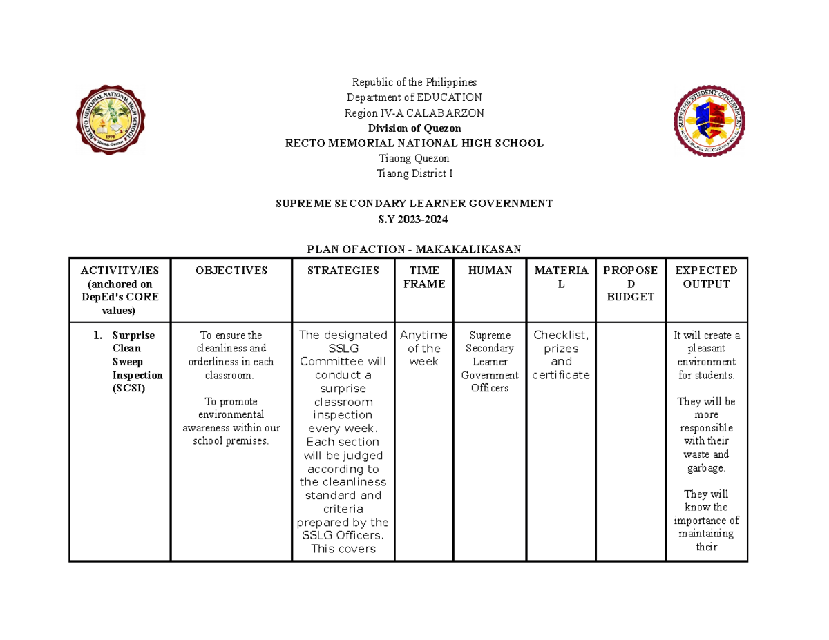 Action Plan - Makakalikasan - Republic of the Philippines Department of ...