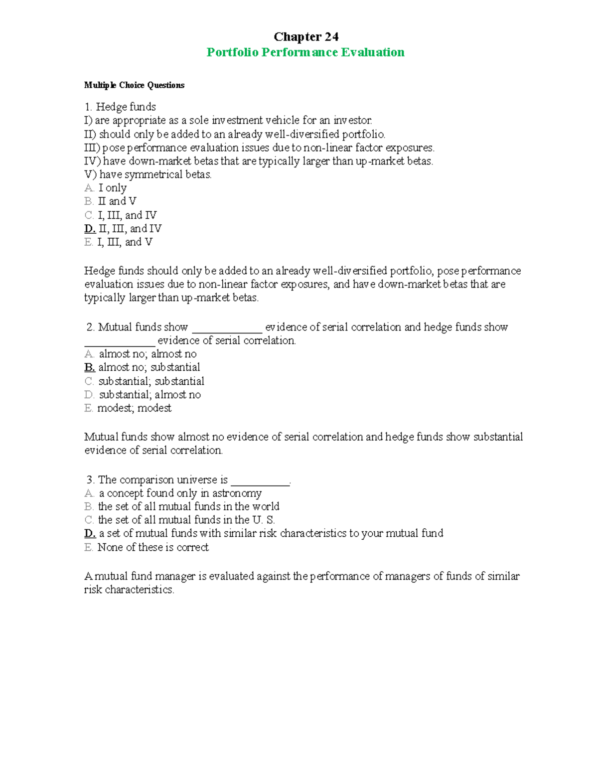 Ch24 Portfolio Performance Evaluation - Chapter 24 Portfolio ...