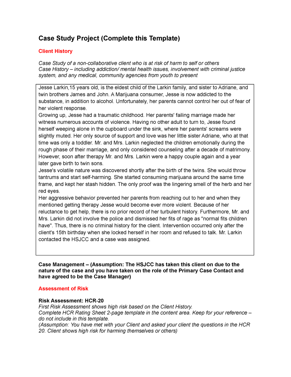 Case study project - Case Study Project (Complete this Template) Client ...