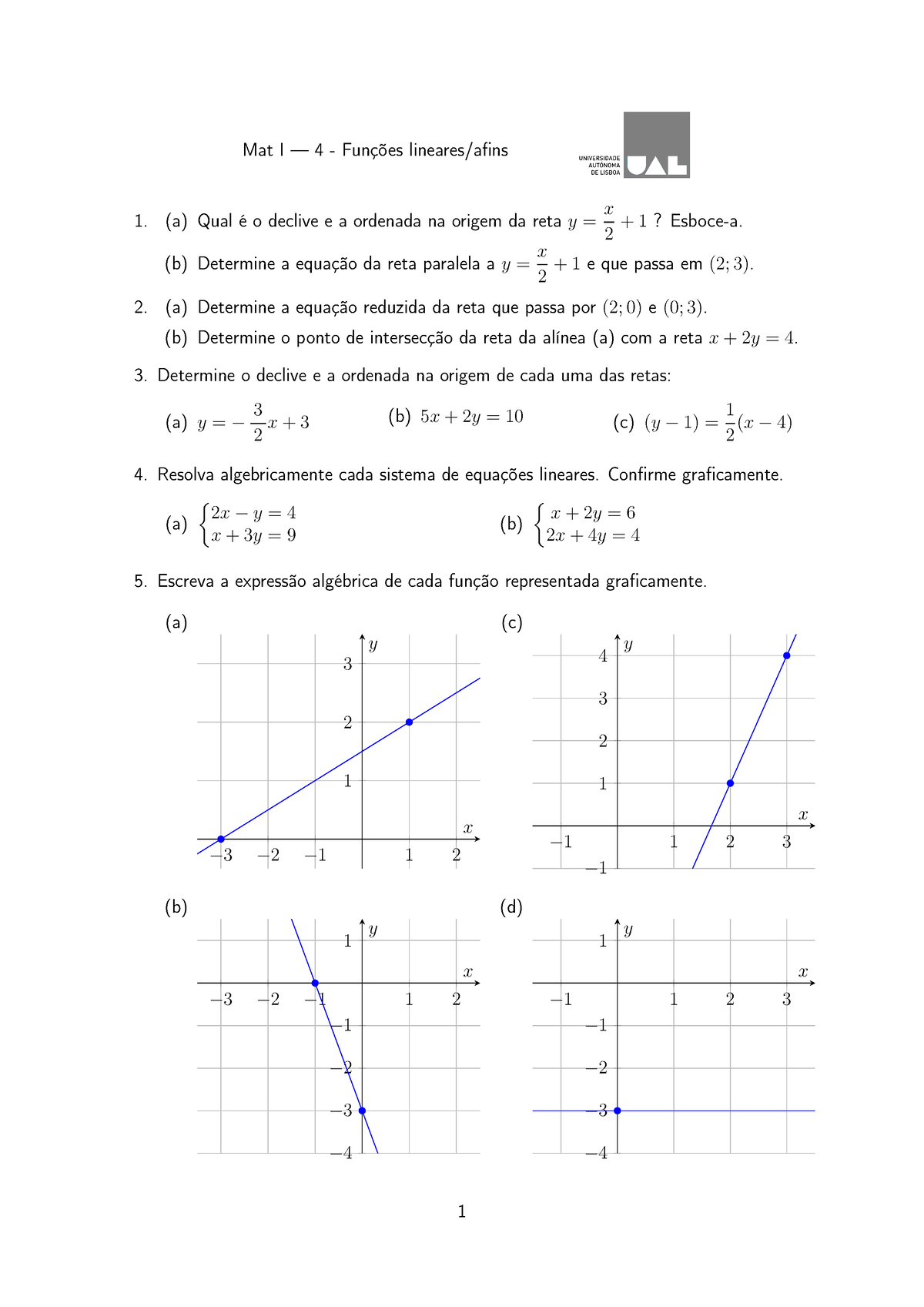 4 Lineares Afins Ficha Com Exercícios De Consolidação Mat I — 4