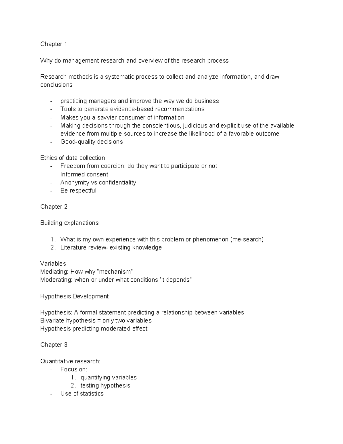 Mana 420 midterm notes - Chapter 1: Why do management research and ...